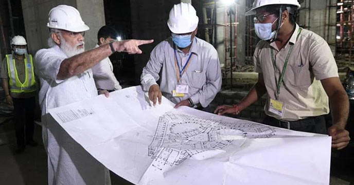 Narendra modi visited parliament building construction site